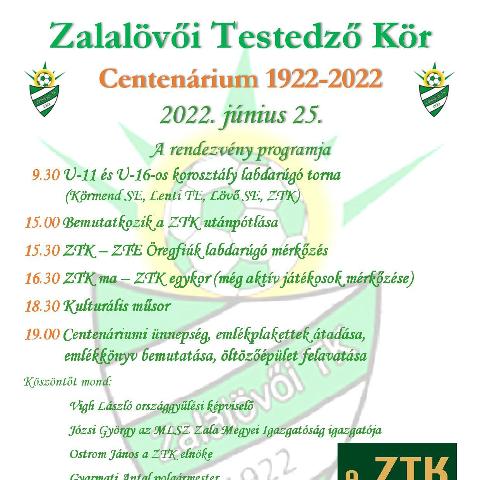 Zalalvi Testedz Kr 1922-2022 - Centenriumi rendezvny
