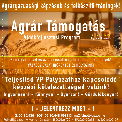 Tjkoztats az agrrtmogatsok megszerzshez elengedhetetlen ktelez kpzsek lehetsgeirl